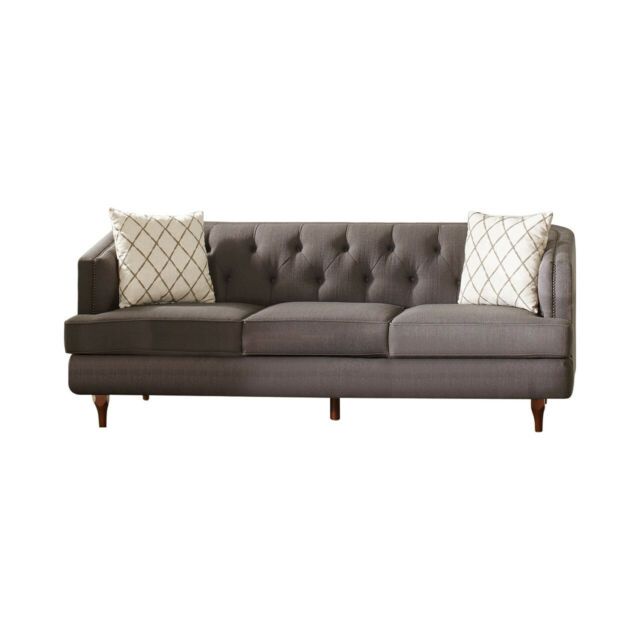 Contemporary Grey Color Upholster Nailhead Trim Sofa With Regard To Radcliff Nailhead Trim Sectional Sofas Gray (Photo 14 of 15)
