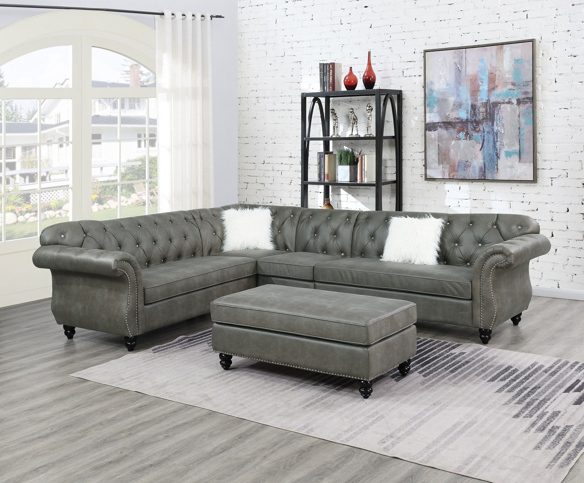 Contemporary Modern Living Room Sectional Sofa Set Slate Throughout 4pc Beckett Contemporary Sectional Sofas And Ottoman Sets (Photo 2 of 15)