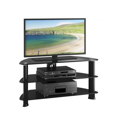 Corliving Satin Black Glass Tv Stand, For Tvs Up To 43 For Most Up To Date Tracy Tv Stands For Tvs Up To 50" (View 5 of 15)