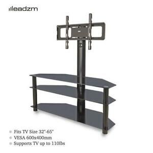 Corner Floor Tv Stand With Swivel Bracket 3 Tier Tempered Inside Favorite Glass Shelves Tv Stands (View 13 of 15)