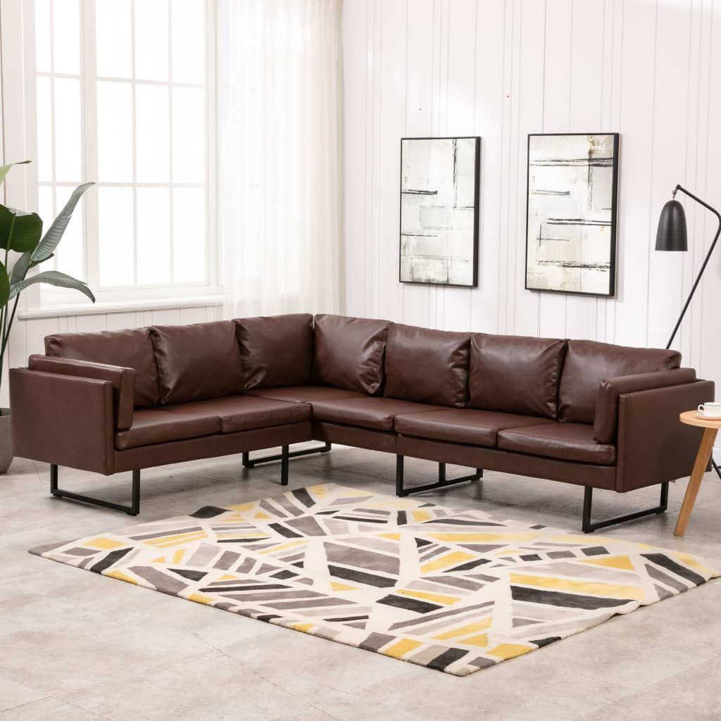 Corner Sofa Faux Leather Brown – Furniture King Throughout 3Pc Faux Leather Sectional Sofas Brown (View 13 of 15)