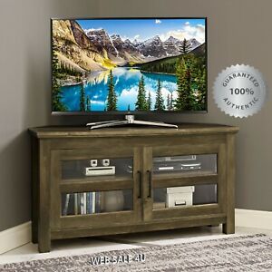 Corner Tv Stand Rustic Wood Media Console Entertainment Pertaining To Trendy Robinson Rustic Farmhouse Sliding Barn Door Corner Tv Stands (View 8 of 15)