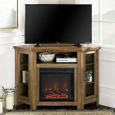 Corner Unit Rustic Oak Tv Entertainment Center Fireplace W With Newest Corona White Corner Tv Unit Stands (View 4 of 15)