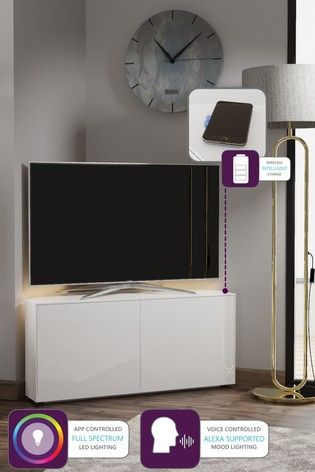 Current Milano White Tv Stands With Led Lights Regarding Buy Frank Olsen Smart Led White Corner Tv Cabinet From The (View 9 of 15)