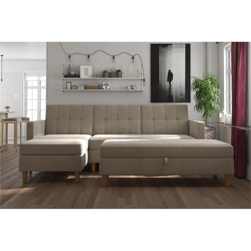 Dhp Hartford Storage Sectional Futon And Storage Ottoman In 3Pc Hartford Storage Sectional Futon Sofas And Hartford Storage Ottoman Tan (View 5 of 15)