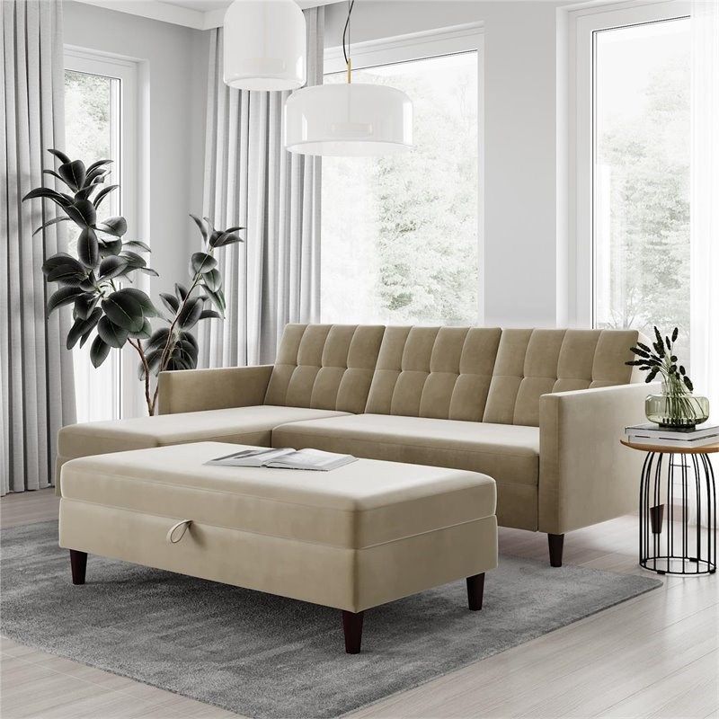 Dhp Hartford Storage Sectional Futon And Storage Ottoman With 3Pc Hartford Storage Sectional Futon Sofas And Hartford Storage Ottoman Tan (View 1 of 15)