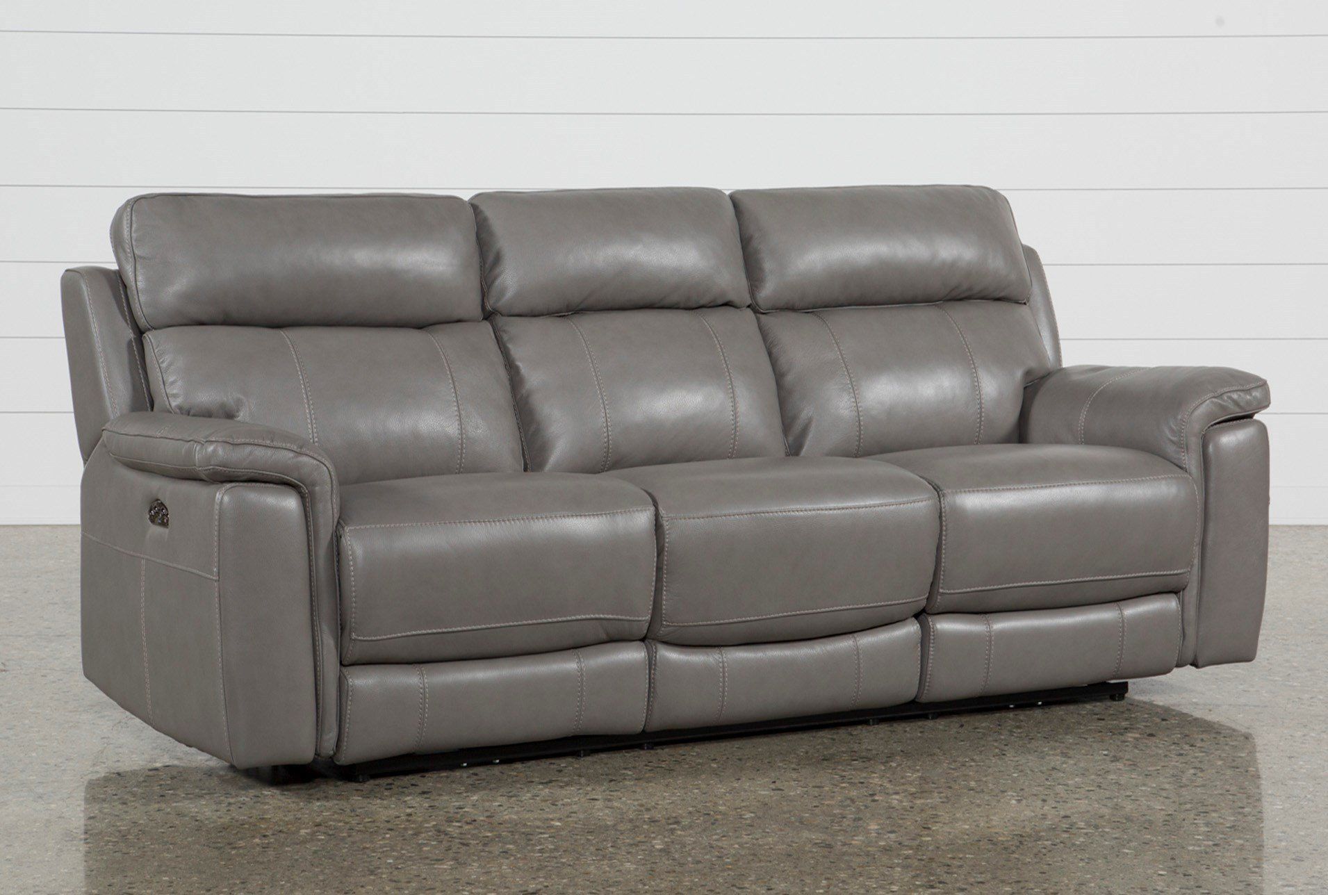 Dino Grey Leather 91" Power Reclining Sofa With Power Throughout Pacifica Gray Power Reclining Sofas (View 7 of 15)