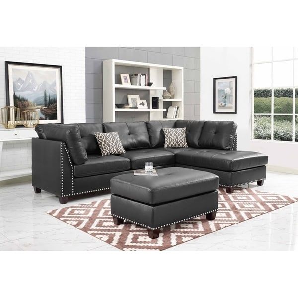 Discontinued: Black Faux Leather Sectional Sofa And Inside Monet Right Facing Sectional Sofas (View 9 of 15)