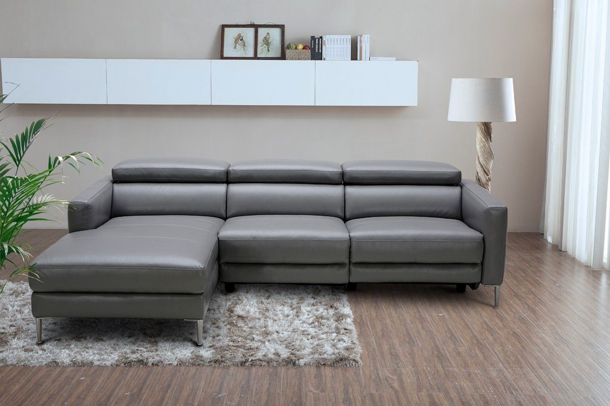 Divani Casa Booth Modern Dark Grey Leather Sectional Sofa Pertaining To Molnar Upholstered Sectional Sofas Blue/Gray (View 9 of 15)