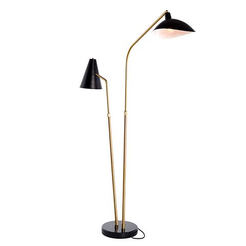 Dominique 2 Head Floor Lamp In Black And Brushed Gold With Regard To Well Known Rfiver Modern Black Floor Tv Stands (View 13 of 15)