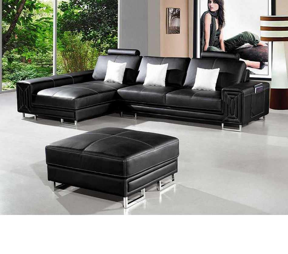 Dreamfurniture – T957 – Modern Black Leather Sectional Throughout Wynne Contemporary Sectional Sofas Black (View 9 of 15)