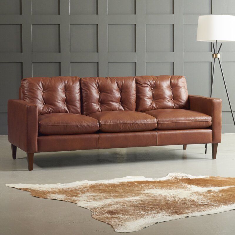 Dwellstudio Florence Leather Sofa & Reviews | Wayfair Inside Florence Mid Century Modern Right Sectional Sofas Cognac Tan (View 6 of 15)
