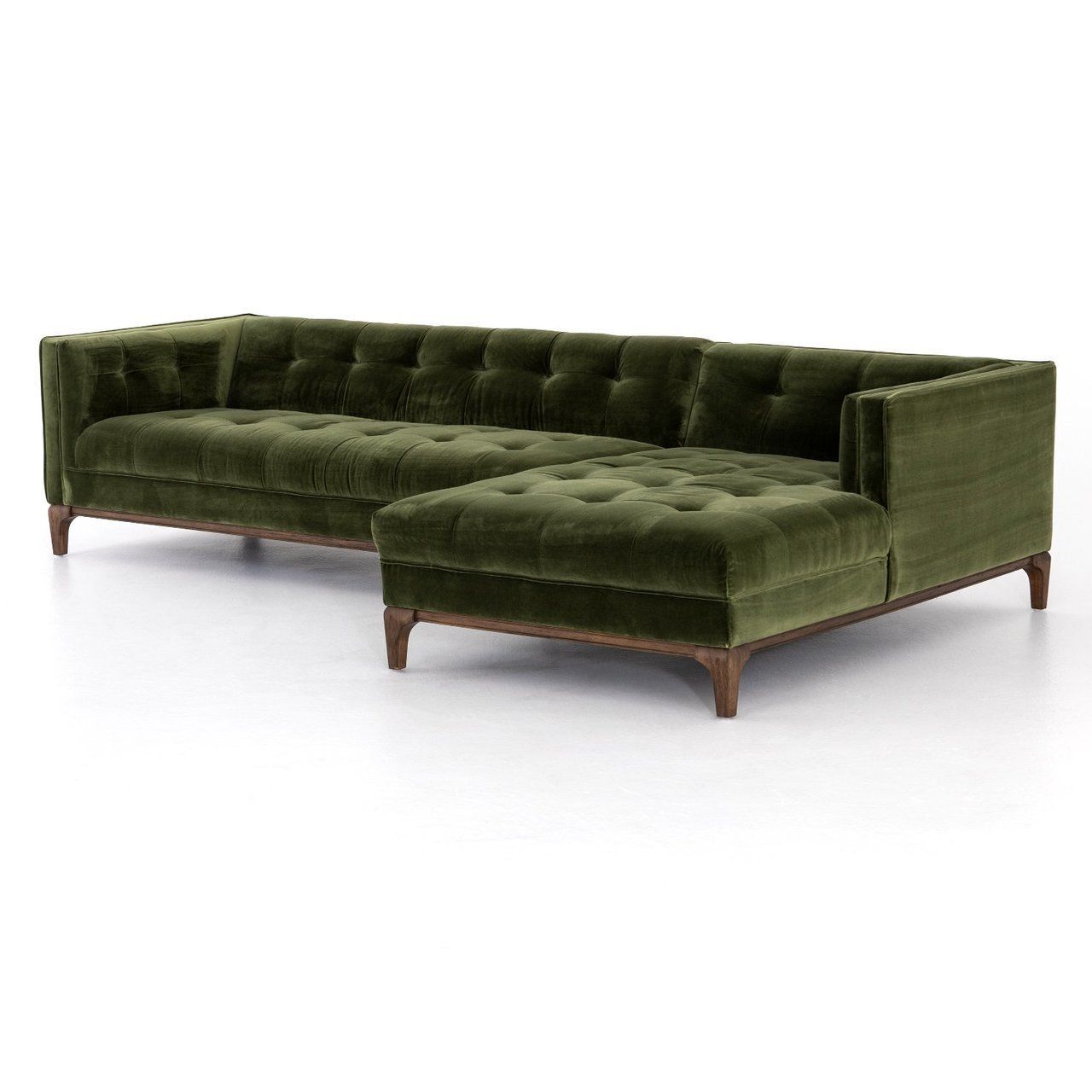 Dylan Modern Olive Green Velvet Tufted Sectional Sofa With Regard To Florence Mid Century Modern Velvet Right Sectional Sofas (View 12 of 15)