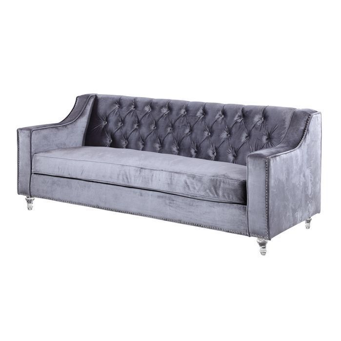 Dylan Silver Nailhead Trim Button Tufted Sofa | Grey Inside Radcliff Nailhead Trim Sectional Sofas Gray (View 3 of 15)