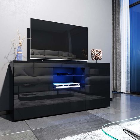 Elegant 1350mm Modern Black Gloss Tv Unit Stand With Led In Most Recent Edgeware Black Tv Stands (View 13 of 15)