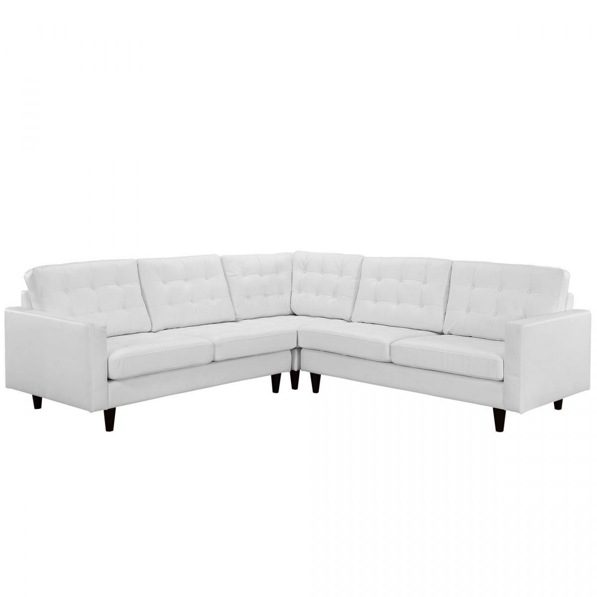 Ellen 3 Piece Leather Sectional Sofa Set – White Pertaining To 3pc Bonded Leather Upholstered Wooden Sectional Sofas Brown (Photo 12 of 15)