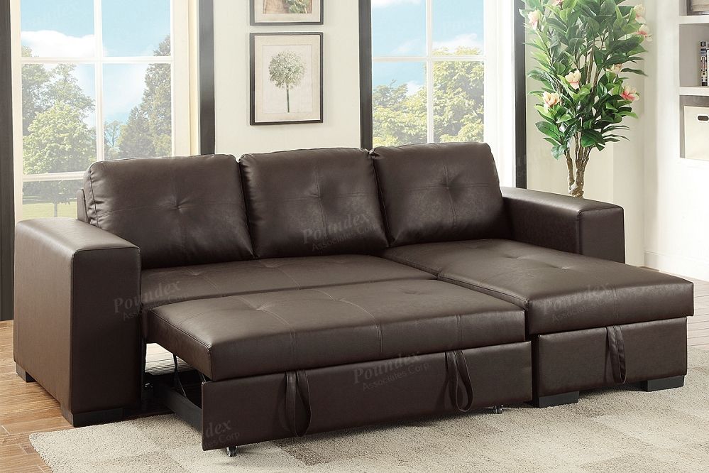 Espresso Pu Convertible Sectional Storage Sofa Bed Pertaining To Celine Sectional Futon Sofas With Storage Reclining Couch (View 11 of 15)