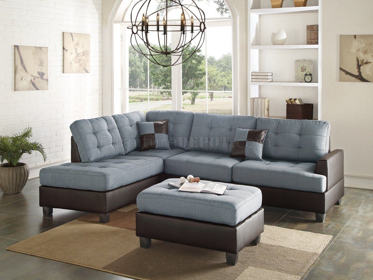 F6858 Sectional Sofa 3Pc In Grey Fabricboss Pertaining To Sectional Sofas In Gray (View 2 of 15)