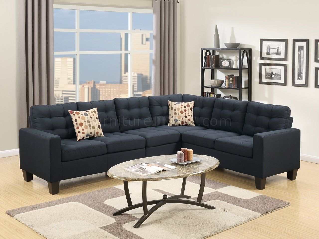 F6937 Sectional Sofa In Black Linen Like Fabricboss With Polyfiber Linen Fabric Sectional Sofas Dark Gray (View 13 of 15)