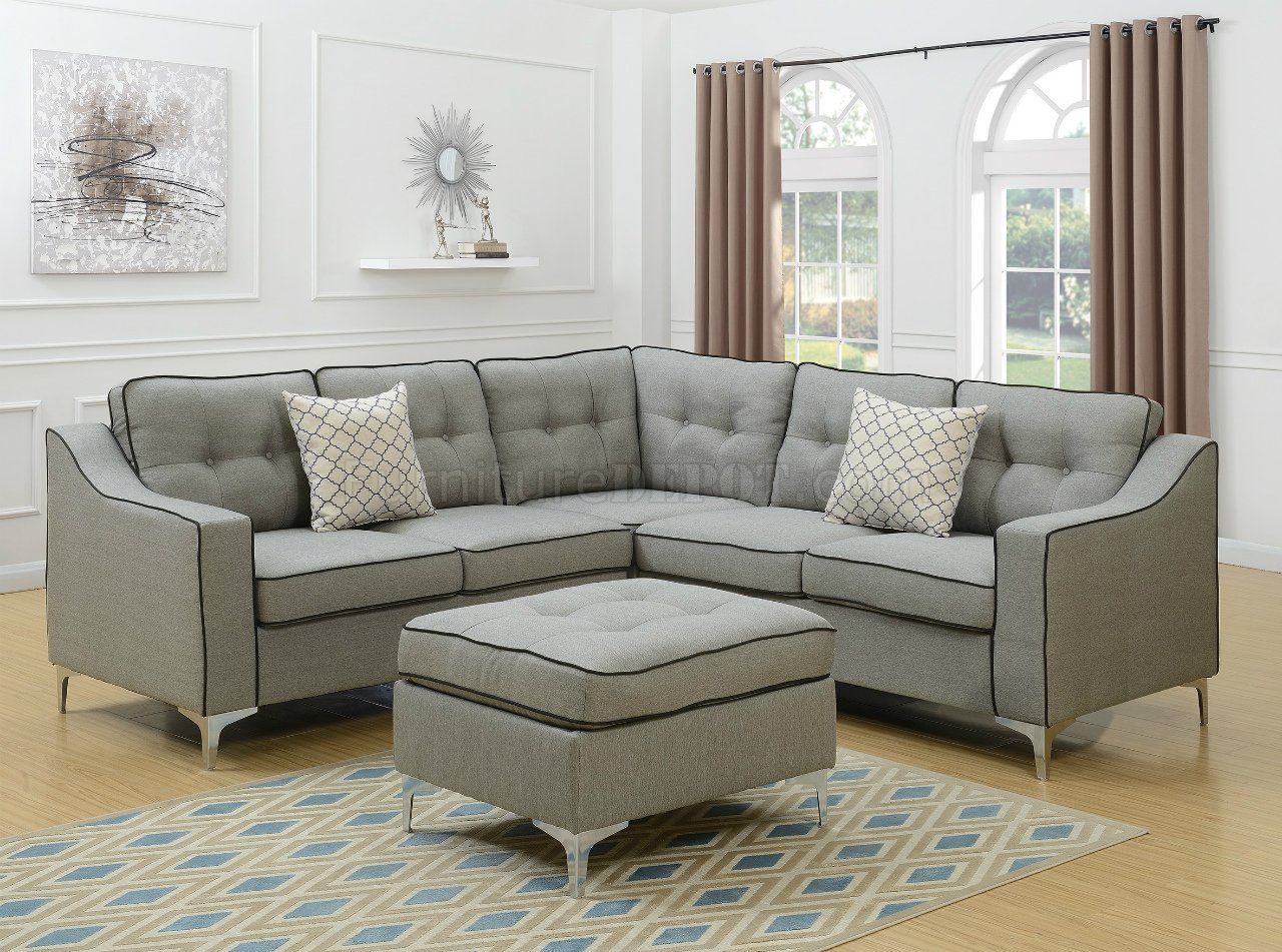 F6998 Sectional Sofa In Light Gray Fabric W/ Ottomanboss Intended For Polyfiber Linen Fabric Sectional Sofas Dark Gray (View 8 of 15)