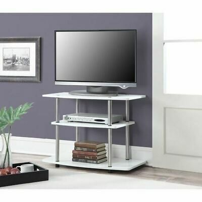 Famous Deco Wide Tv Stands Regarding White Finish 3 Tier Tv Stand Media Storage Console (Photo 4 of 15)
