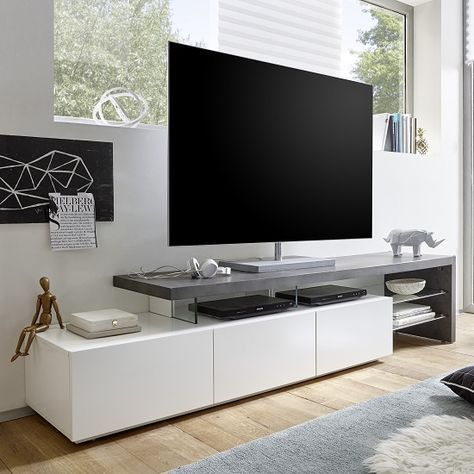 Famous Glass Shelf With Tv Stands Throughout Alanis Modern Tv Stand In Concrete And Matt White With (View 11 of 15)
