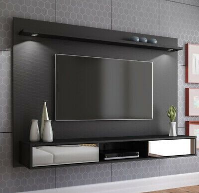Famous Tabletop Tv Stands Base With Black Metal Tv Mount Within Tv Stand Black Wood Led 65 In Screen Floating Wall Mounted (View 8 of 15)