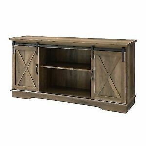 Farmhouse Sliding Barn Door Tv Stand Rustic Oak Stone Grey Within Widely Used Rustic Tv Stands For Sale (Photo 9 of 15)