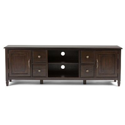 Fashionable Bromley Extra Wide Oak Tv Stands Regarding 72" Hampshire Solid Wood 72 Inch Wide Tv Stand Dark (Photo 4 of 15)