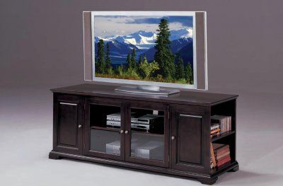 Fashionable Glass Shelf With Tv Stands Within Espresso Finish Modern Tv Stand W/Glass Doors & Side Shelves (View 6 of 15)