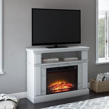 Fashionable Mainstays Parsons Tv Stands With Multiple Finishes Pertaining To Mainstays Loring Media Fireplace For Tvs Up To 48" And (View 13 of 15)