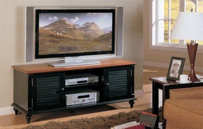 Fashionable Mainstays Tv Stands For Tvs With Multiple Colors Intended For Two Tone Antique Black & Oak Finish Tv Stand W/storage (Photo 1 of 15)
