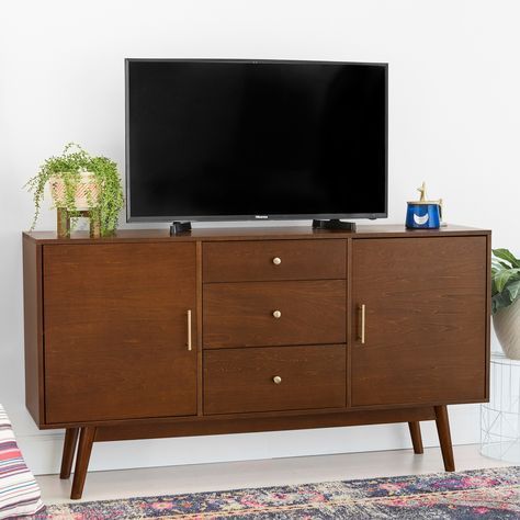 Fashionable Mid Century 2 Door Tv Stands In Dark Walnut Throughout 60" Mid – Century Modern Wood Tv Console – Walnut (View 4 of 15)