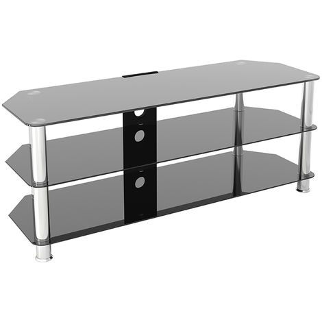 Fashionable Paulina Tv Stands For Tvs Up To 32" With King Glass Tv Stand 125Cm, Chrome Legs, Black Glass, Cable (View 8 of 15)
