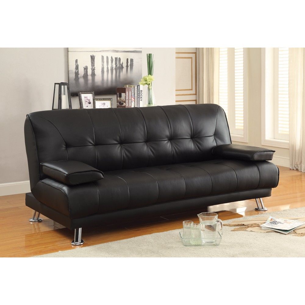 Faux Leather Convertible Sofa Bed With Removable Armrests Throughout Convertible Sofas (View 3 of 15)