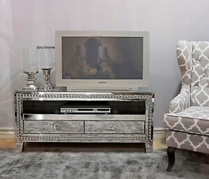 Favorite Loren Mirrored Wide Tv Unit Stands With Regard To Mirrored Glass Tv Stand Unit Media Storage Shelf Living (View 2 of 15)