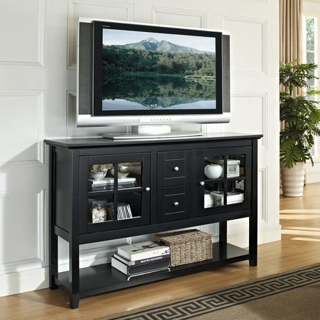 Favorite Modern 2 Glass Door Corner Tv Stands With 52" Black Wood Console Table Tv Stand (View 13 of 15)