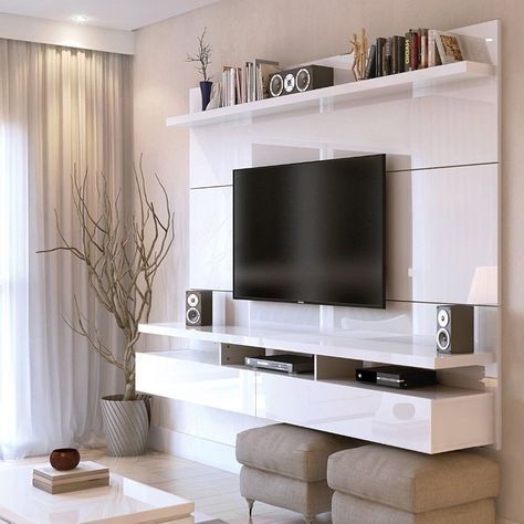 Floating Entertainment Center Wall Tv Mount Stand Theater Within Most Up To Date Milano White Tv Stands With Led Lights (View 12 of 15)