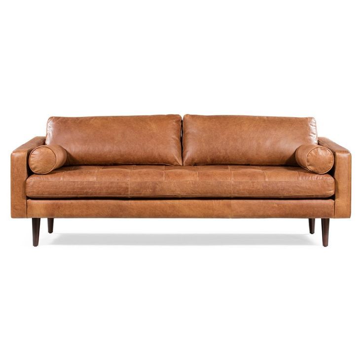 Florence Mid Century Modern Sofa Cognac Tan – Poly & Bark Pertaining To Florence Mid Century Modern Right Sectional Sofas (View 4 of 15)