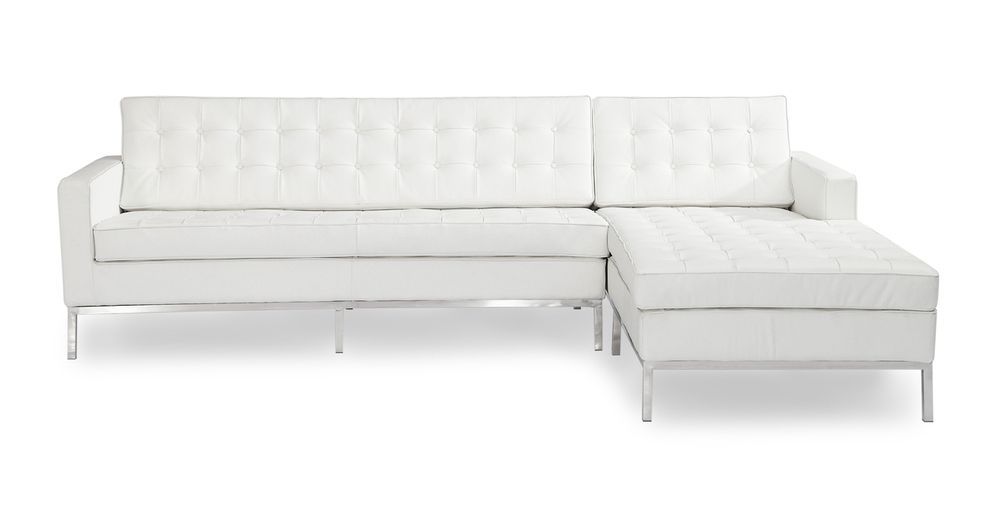 Florence Right Sectional, Pure White Leather | Mid Century With Regard To Florence Mid Century Modern Velvet Right Sectional Sofas (View 3 of 15)