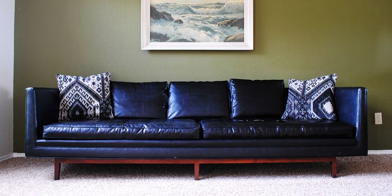 Found: Mid Century Modern Black "Leather" Sofa – The With Dove Mid Century Sectional Sofas Dark Blue (View 15 of 15)