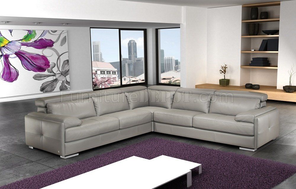 Gary Sectional Sofa In Ash Gray Italian Leatherj&M With Regard To Sectional Sofas In Gray (View 9 of 15)