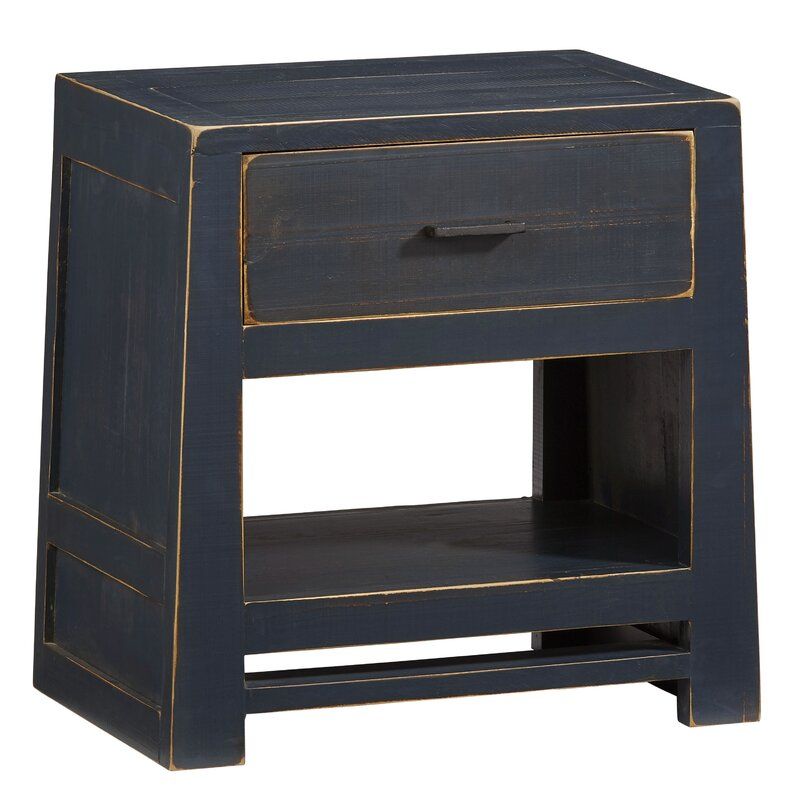 Gracie Oaks Aegon 1 – Drawer Solid Wood Nightstand In Navy Within Gracie Navy Sofas (View 7 of 15)