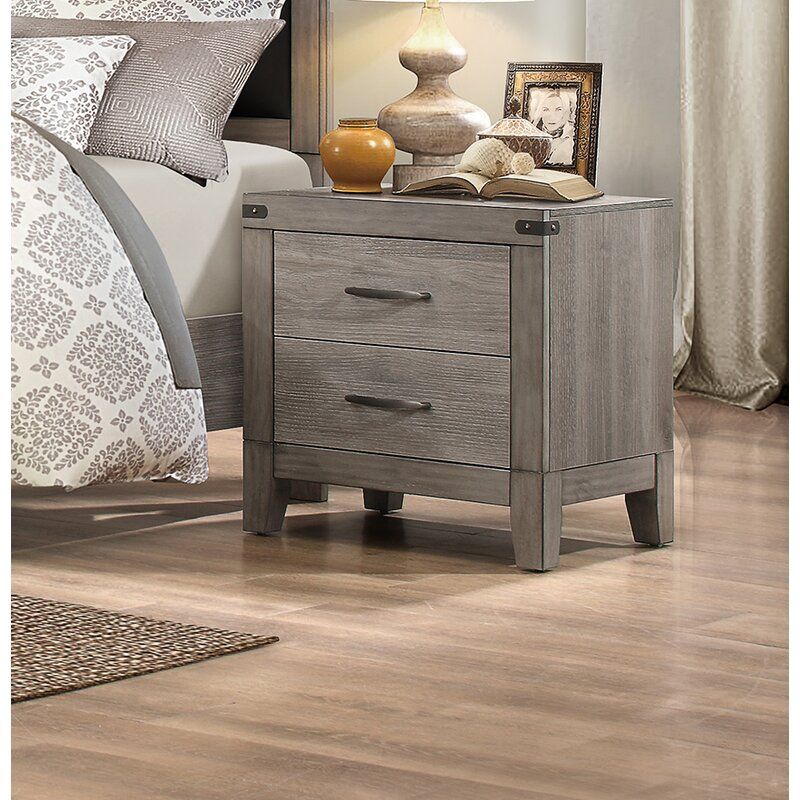 Gracie Oaks Hooksett 2 – Drawer Nightstand In Grey Brown Pertaining To Gracie Chocolate Sofas (View 13 of 15)