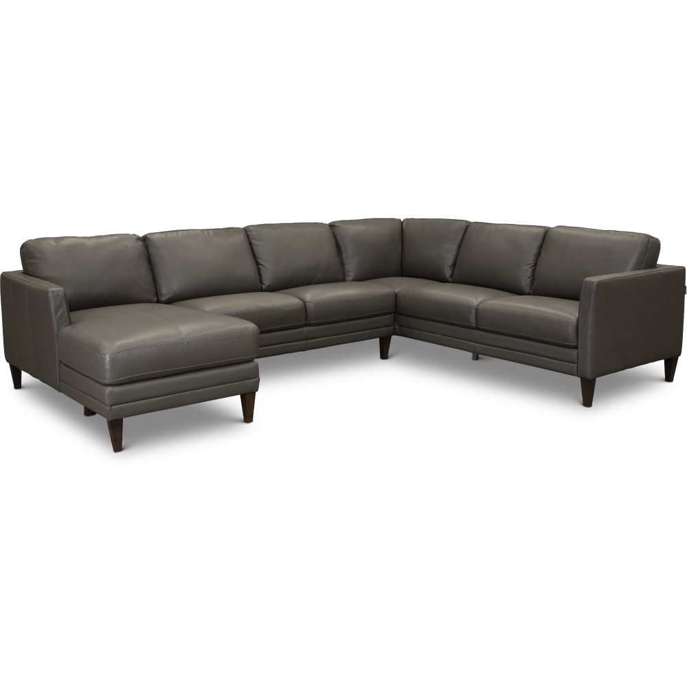 Gray Leather 3 Piece Sectional Sofa With Laf Chaise In Norfolk Grey 3 Piece Sectionals With Laf Chaise (View 6 of 15)