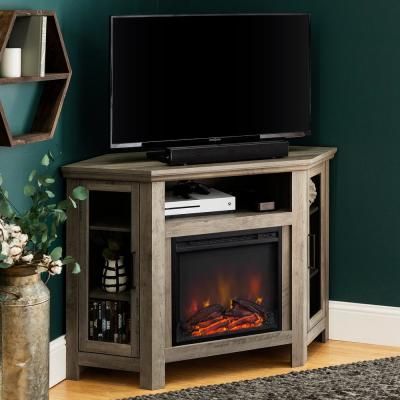Gray – Walker Edison Furniture Company – Fireplace Tv In Well Liked 60" Corner Tv Stands Washed Oak (View 11 of 15)