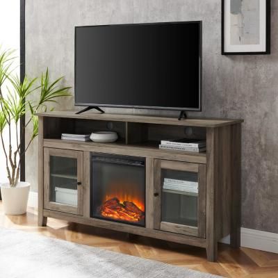 Gray – Walker Edison Furniture Company – Fireplace Tv Pertaining To Popular Chicago Tv Stands For Tvs Up To 70" With Fireplace Included (View 2 of 15)