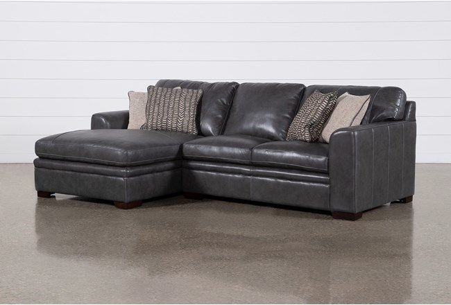 Greer Dark Grey Leather 2 Piece 108" Sectional With Left Intended For Kiefer Right Facing Sectional Sofas (View 14 of 15)