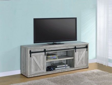 Grey Driftwood 71 Inch Tv Console W/ Sliding Barn Doors Inside 2017 Rustic Grey Tv Stand Media Console Stands For Living Room Bedroom (View 2 of 15)
