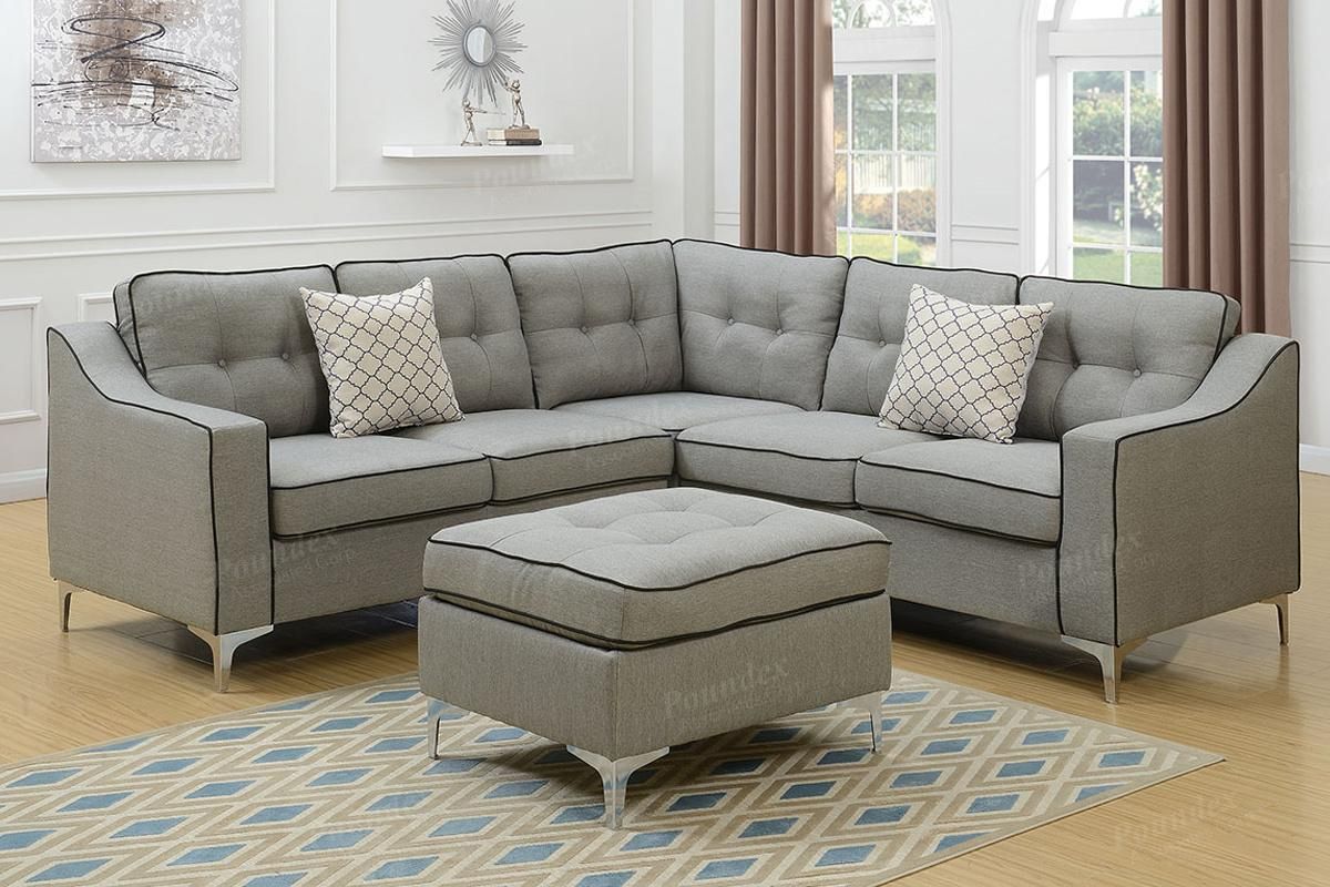Grey Fabric Sectional Sofa And Ottoman – Steal A Sofa Inside Sectional Sofas In Gray (View 8 of 15)